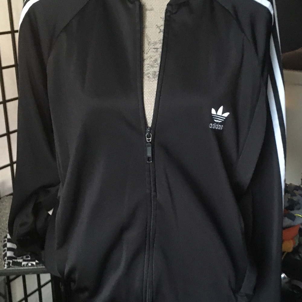 adidas Black Jacket with White Shoulder Stripes